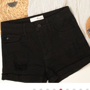 Kan Can Black (light) distressed shorts w cuffed Hem